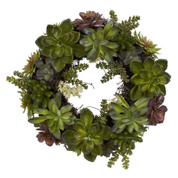 Nearly Natural Faux Succulent Wreath, 20"