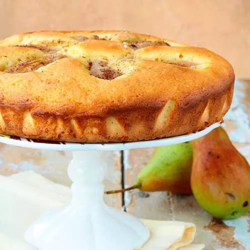 Pear Cake with Bittersweet Chocolate Drizzle