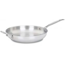 Cuisinart Chef’s Classic Stainless Steel Skillet Works great for scrambled eggs! We have used this pan everyday for the last month and we love it