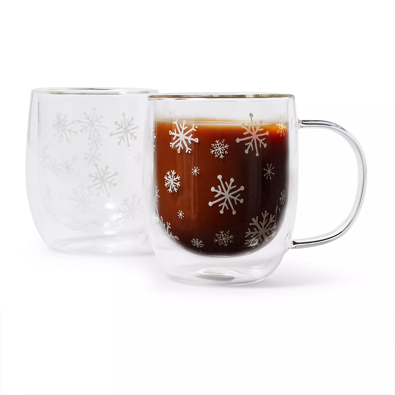 Double Wall Glass Mugs (Set of 2), Snowflake - Steel Mill Gifts