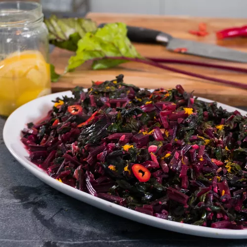 Beet Greens with Nutmeg and Clementine