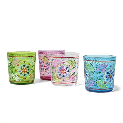 Sur La Table Liliana Floral Double Old-Fashioned Outdoor Glasses, Set of 4