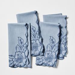 Sur La Table Embroidered Floral Napkins Set of 4