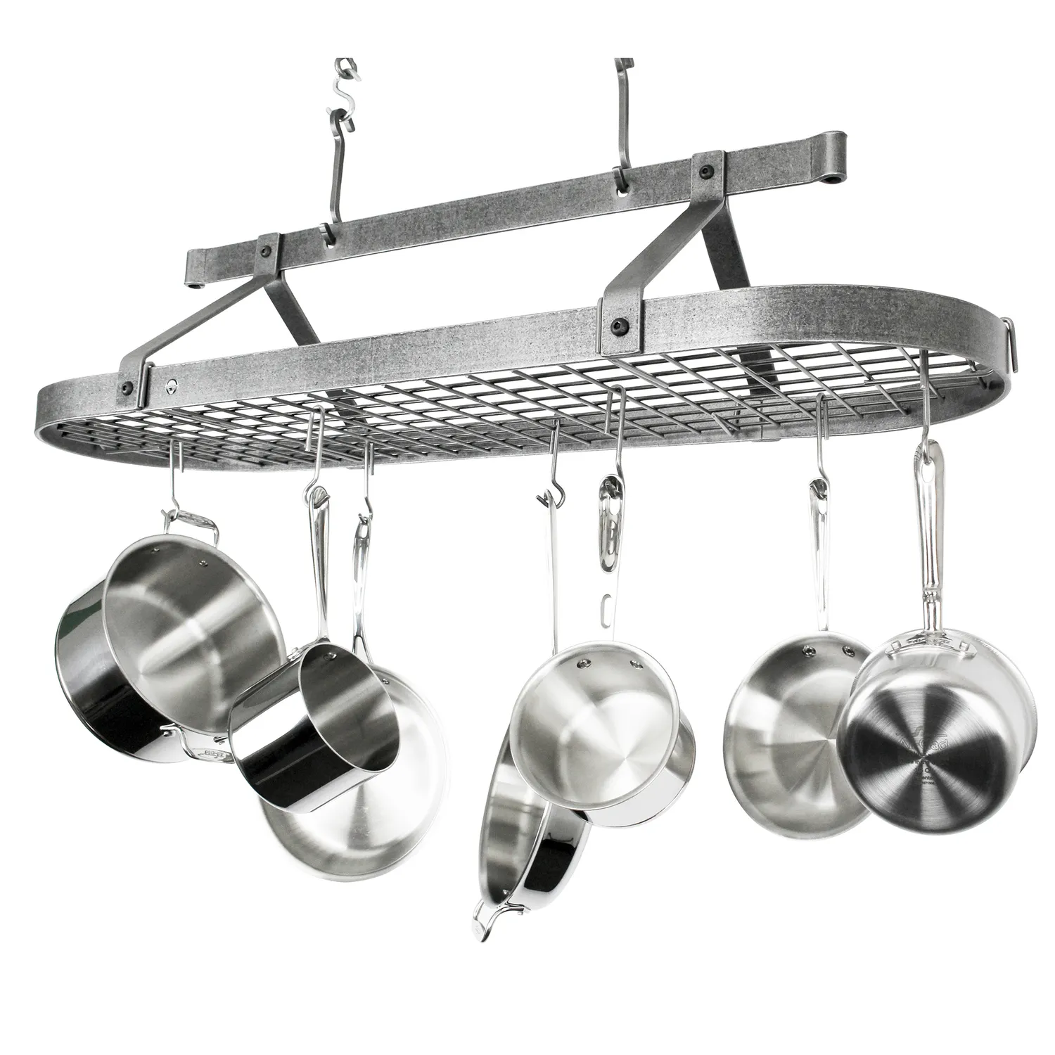 Enclume French Hammered Steel Oval Ceiling Pot Racks