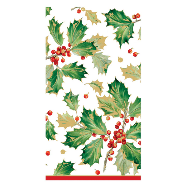 Gilded Holly Guest Napkins, Set of 15