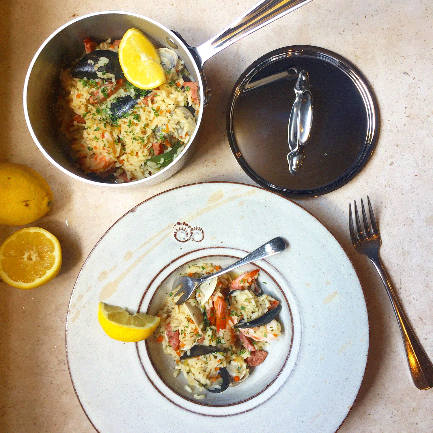 Low Country Pirlou with Clams, Sausage, Shrimp and Carolina Gold Rice