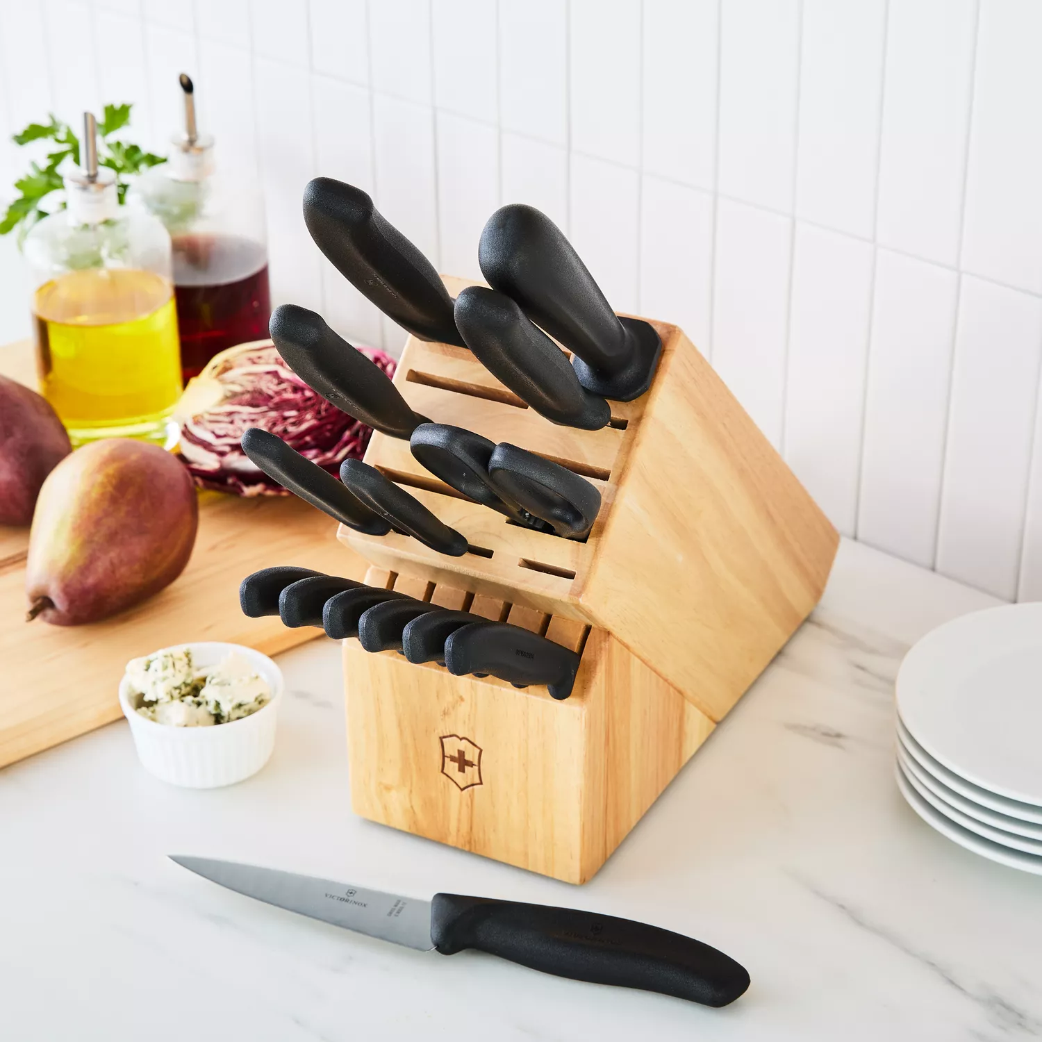 50s Retro-Style 7pc Knife Block Set, Cream