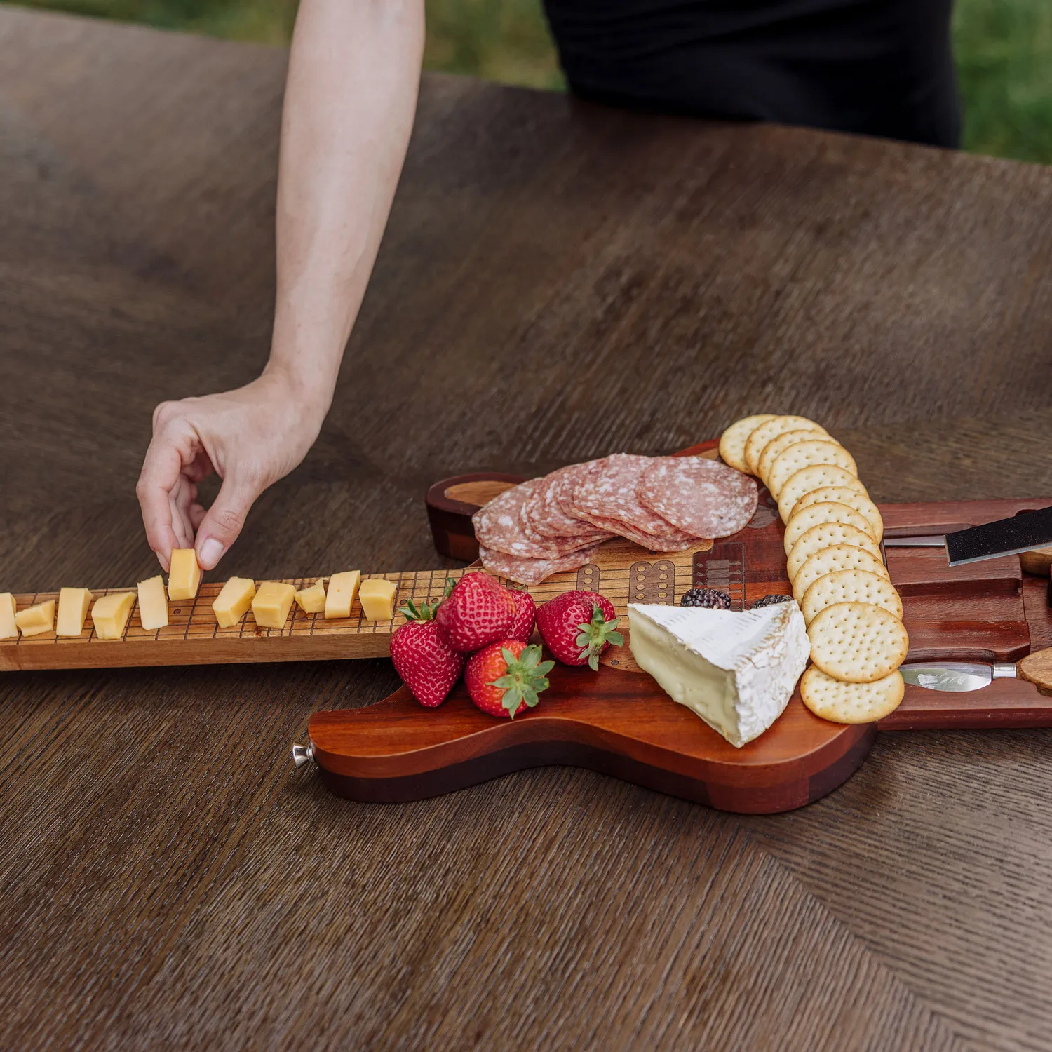 Picnic Time Guitar Legend Acacia Cheese Board & Tools Set