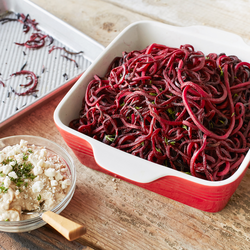 Roasted Beet Strings with Balsamic Goat Cheese Dip