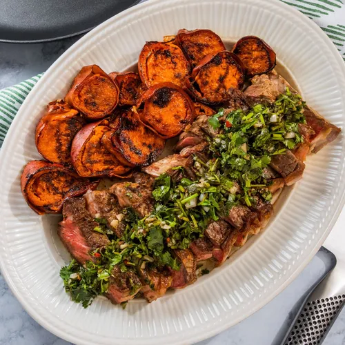 Ribeye Steak with Chimichurri and Sweet Potatoes