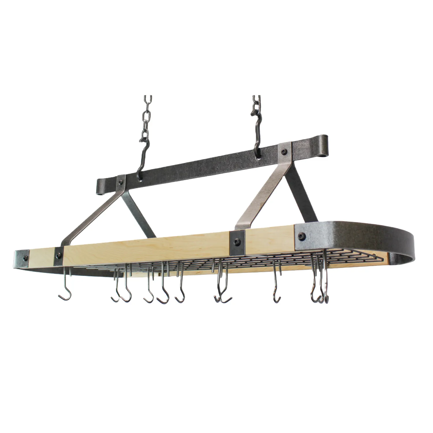 Enclume Signature Maple & Hammered Steel Oval Ceiling Pot Rack
