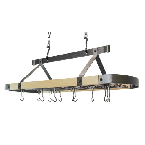 Enclume Signature Maple & Hammered Steel Oval Ceiling Pot Rack