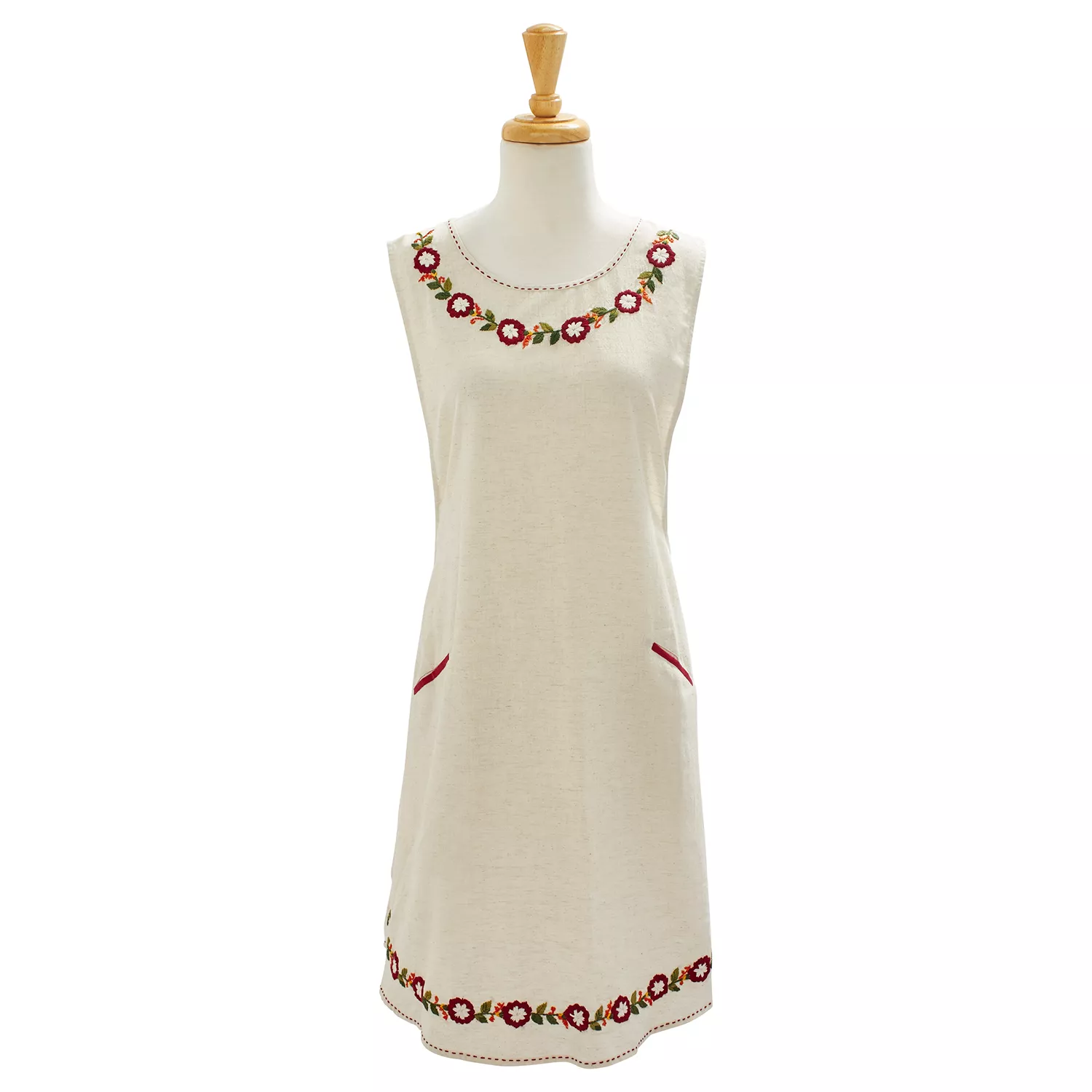Sur La Table Red Embroidered Flowers Apron