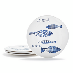 Fish Melamine Appetizer Plates, Set of 4