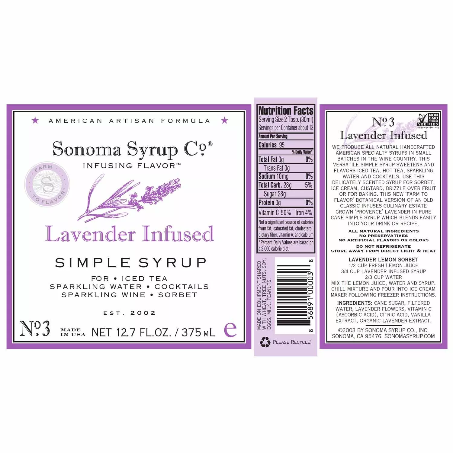Sonoma Syrup Sonoma Lavender Infused Simple Syrup