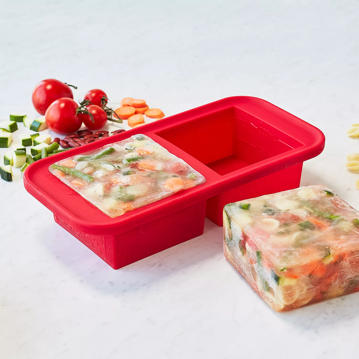Silicone Freezing Tray with Lid, Large Ice Cube Tray Non-stick Soup Freezer  Container with 4 Compartments for Storing and Freezing Soups, Broths