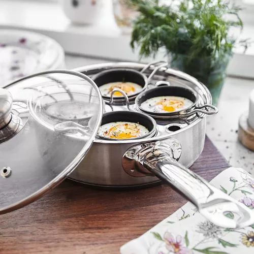 Demeyere Resto3 4-Cup Stainless Steel Egg Poacher Set