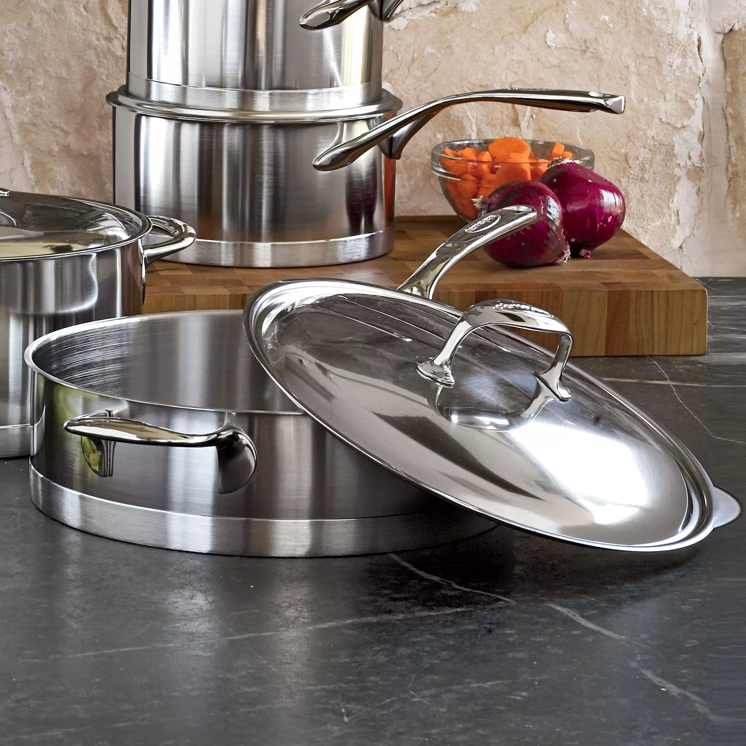 Demeyere Atlantis7 Stainless Steel Sauté Pan with Helper Handle and Lid