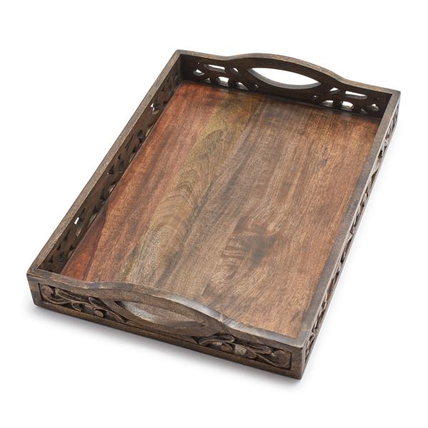 Mango Wood Rectangular Scroll Tray, 18" x 13"