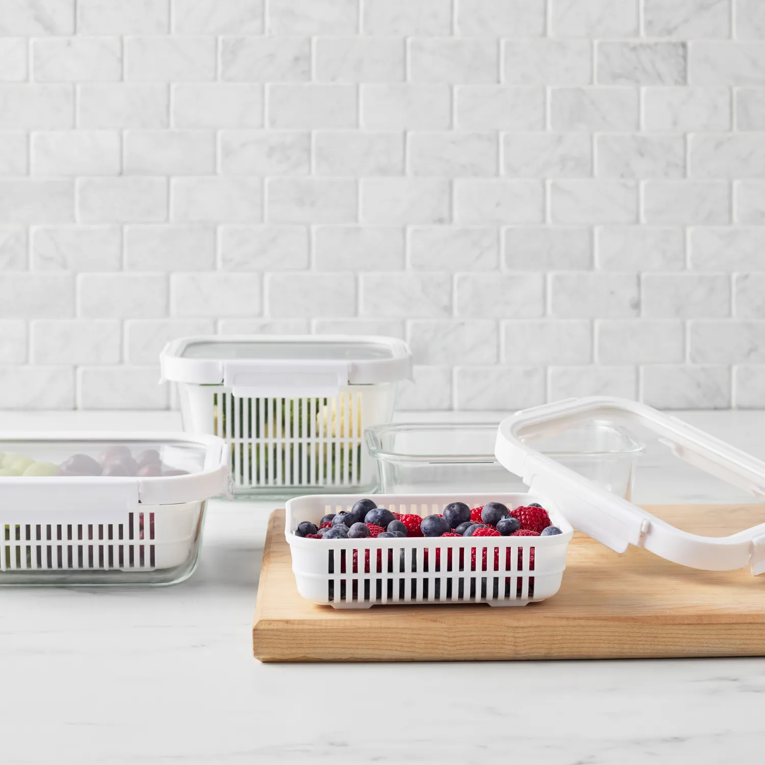 Sur La Table Glass Storage Containers with Strainer Inserts, 6-Piece Set