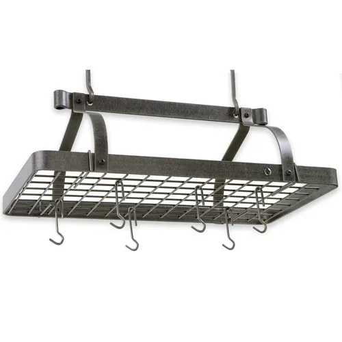 Enclume Grande Cuisine Hammered Steel Rectangle Ceiling Pot Rack