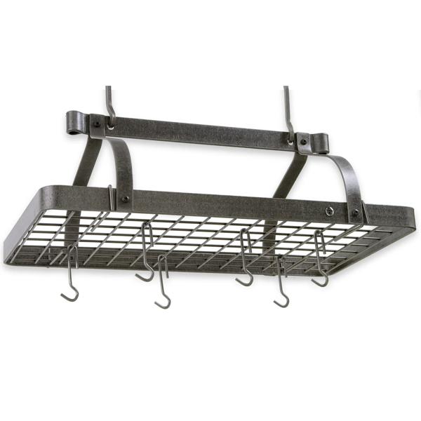 Enclume Grande Cuisine Hammered Steel Rectangle Ceiling Pot Rack