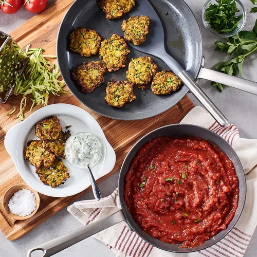 Zucchini Fritters With Smoked Tomato Sauce
