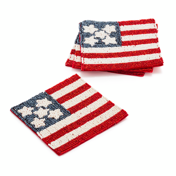 Beaded American Flag Coasters, Set of 4