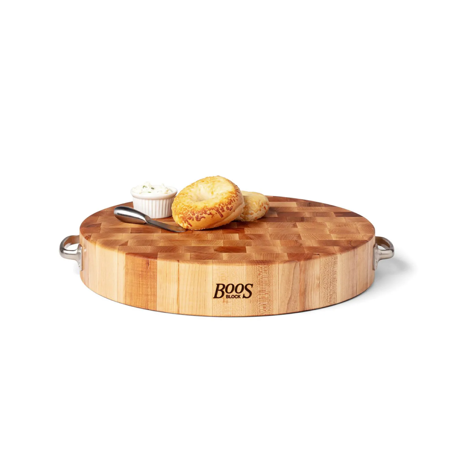 John Boos Maple End-Grain Round Chopping Block w/ Handles, 18" x 3"