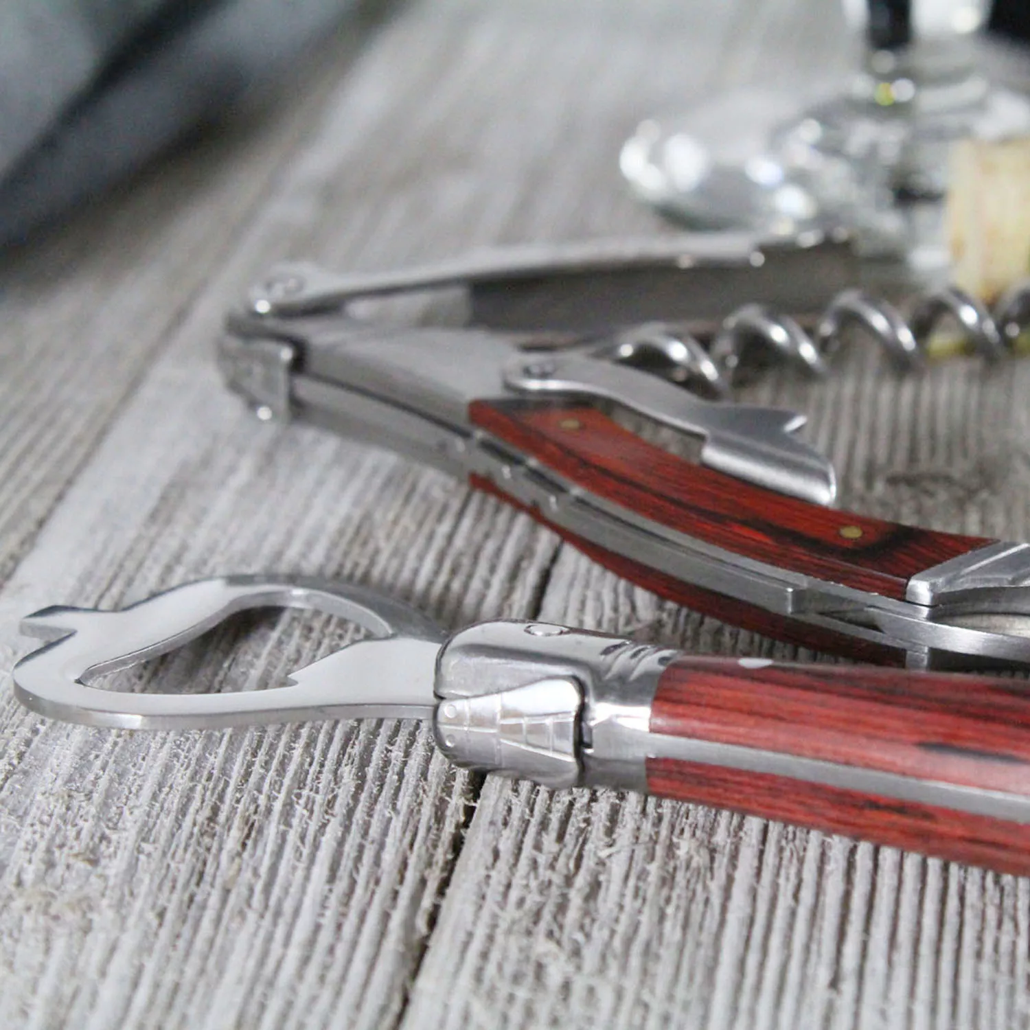 French Home Laguiole Pakkawod Bottle Opener Bar and Corkscrew Set