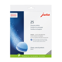 JURA 3-Phase Cleaning Tablets, Pack of 25 So nice to have a cleaning system that actually works to minimize the level of residual grounds in the coffee or cappuccino made by the Jura machine, it noticeably improved taste