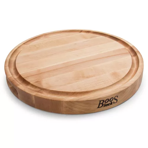 John Boos Maple Edge-Grain Round Cutting Board w/ Juice Groove, 12"