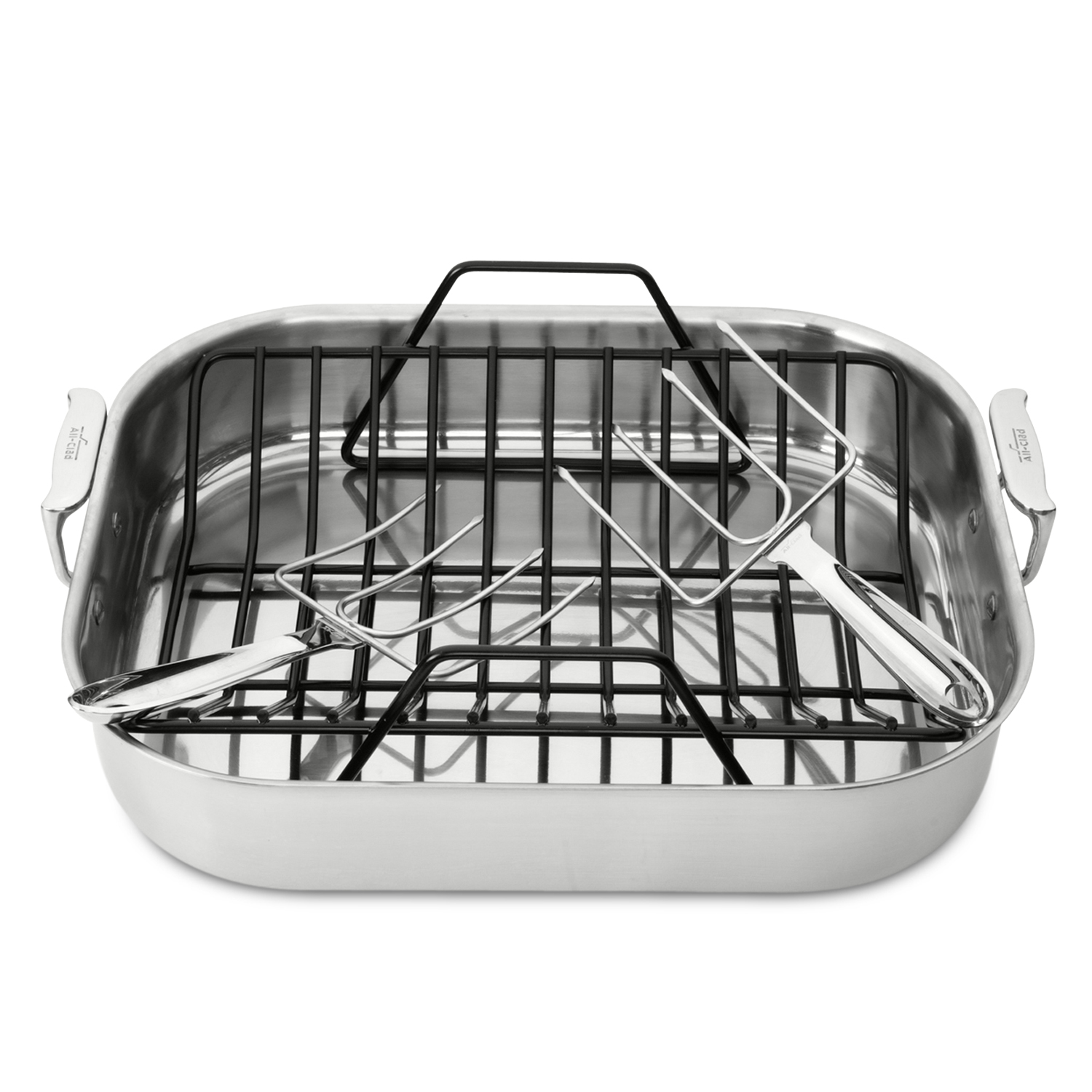All-Clad Stainless Roasting Pan with Rack + Bonus Lifters, 16" x 13" x 3"