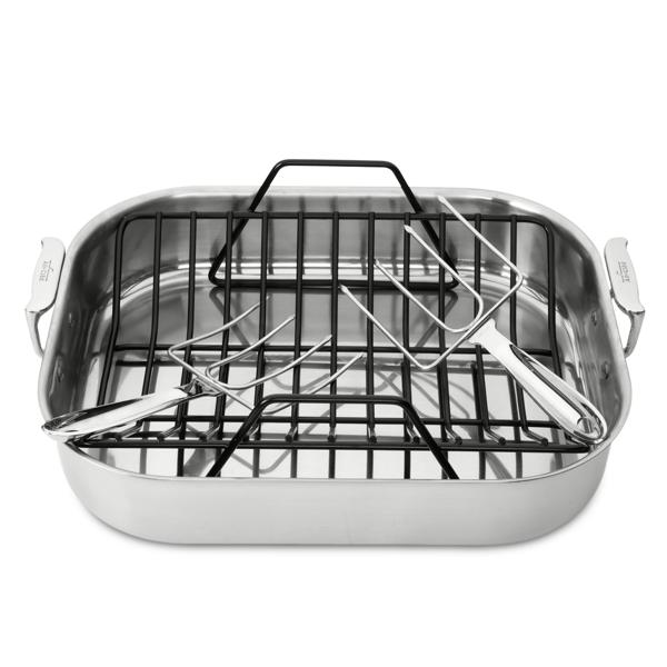 All-Clad Stainless Roasting Pan with Rack + Bonus Lifters, 16" x 13" x 3"