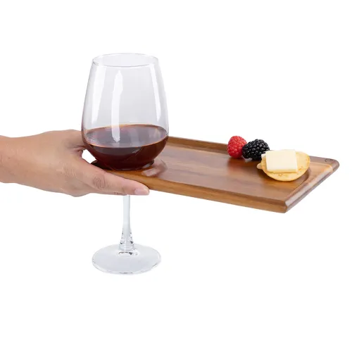 Picnic Time Acacia Wood Wine Appetizer Plates, Set of 4 