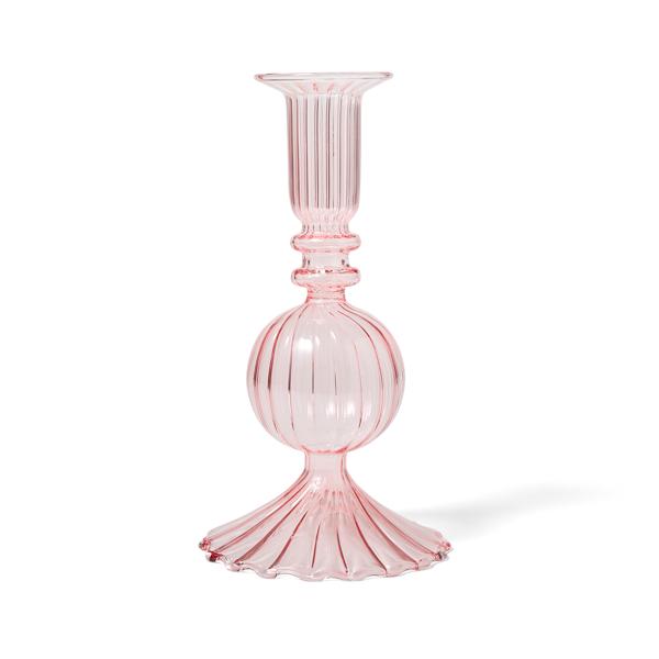 Sur La Table Pink Glass Taper Candle Holder, 6.3"