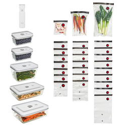Zwilling Fresh & Save 32-Piece Vacuum Sealer Machine Set The reusable bags are great for marinating and the glass storage containers are well built, and great for keeping leftovers sealed