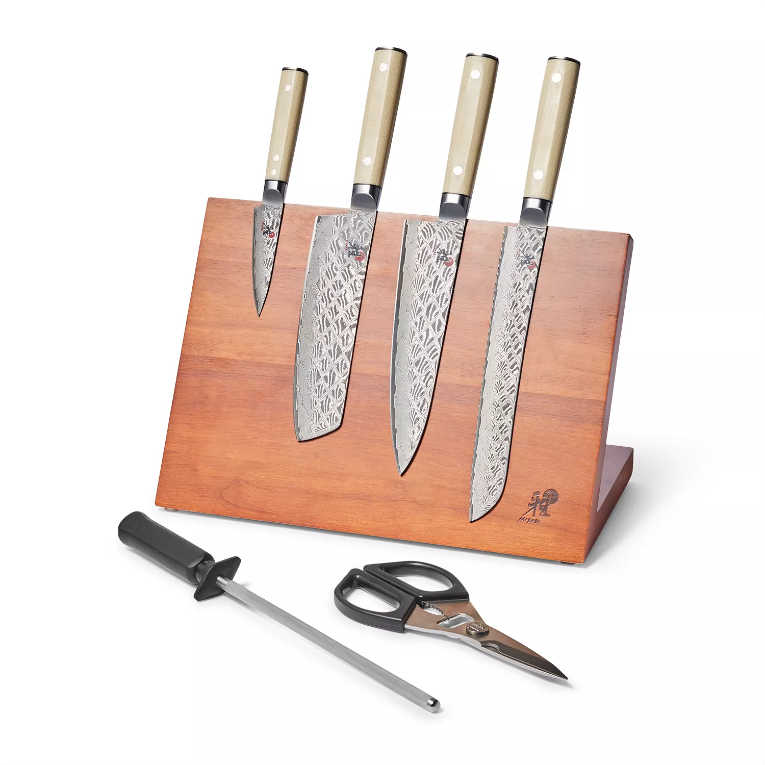 50s Retro-Style 7pc Knife Block Set, Cream