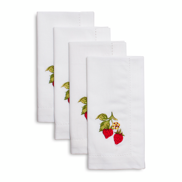 Embroidered Strawberry Napkins, Set of 4