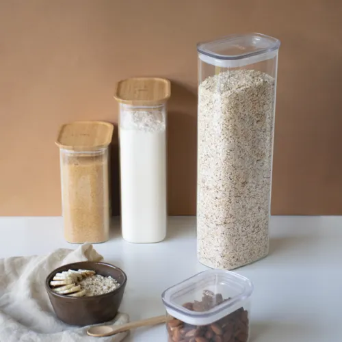 Pebbly Stackable Glass Canister with Bamboo Lid 