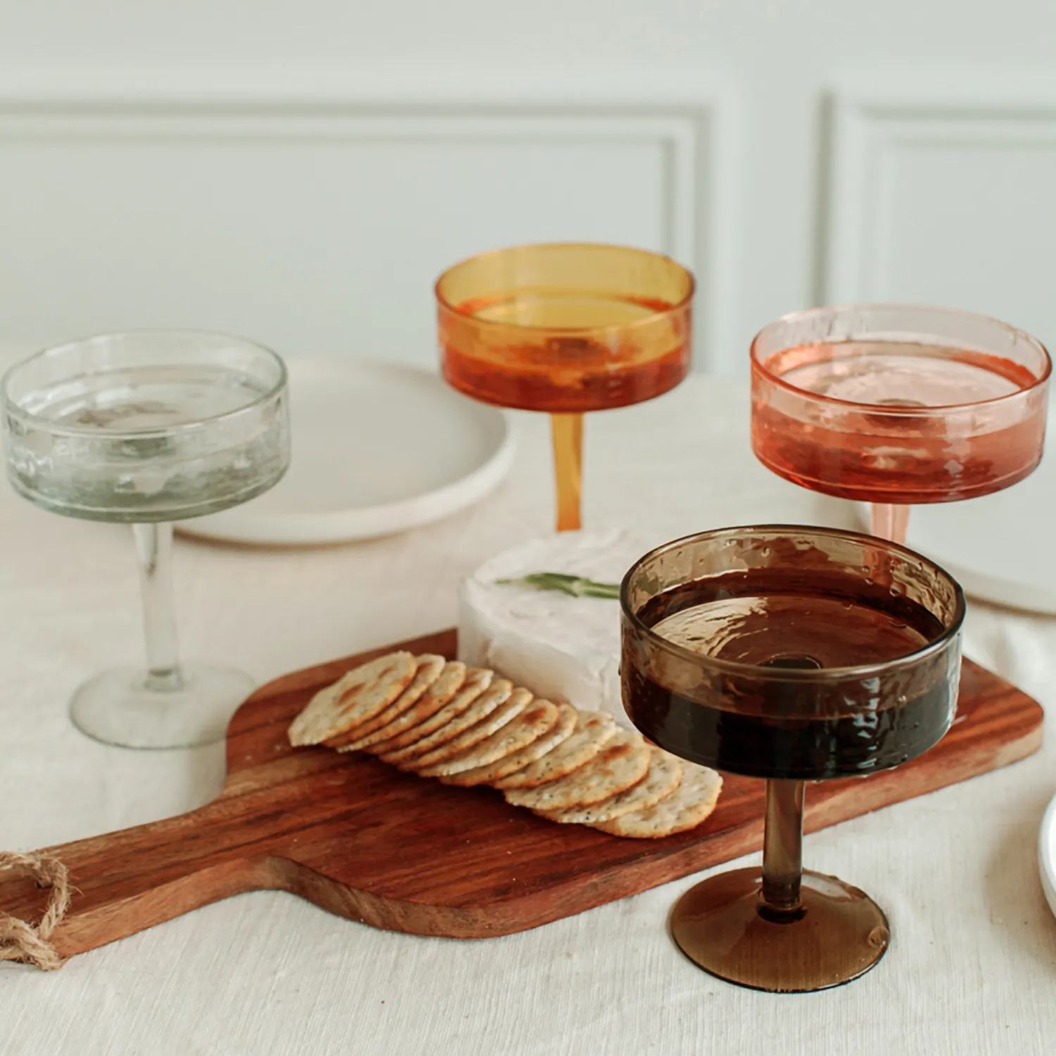 Powered by People Handblown Hammered Coupe Cocktail Glasses, Set of 4