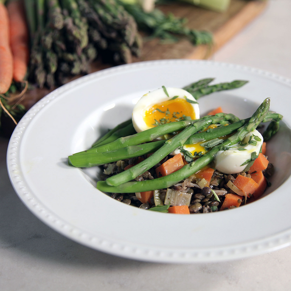French Lentils with Asparagus and Steamed Eggs