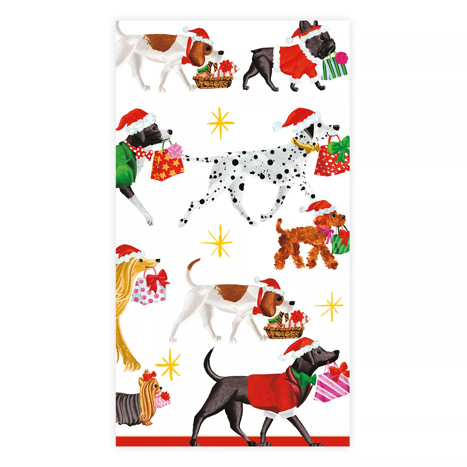 Caspari Christmas Delivery Dogs Guest Napkins, Set of 15