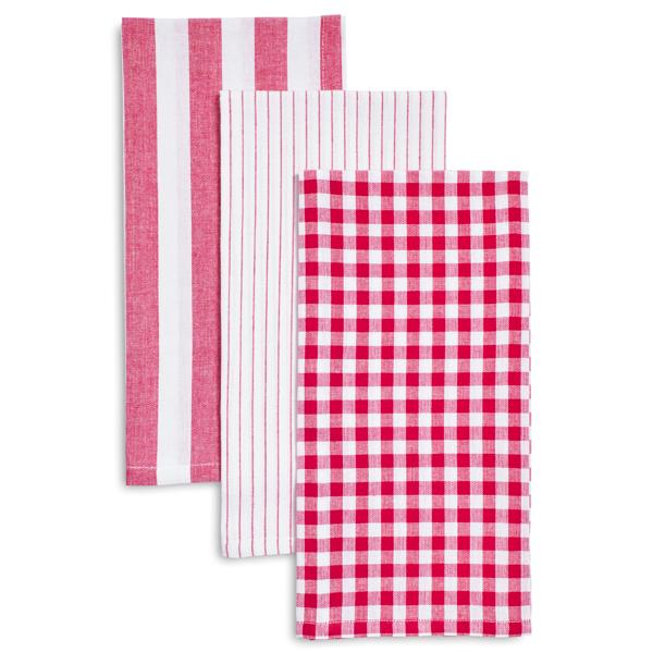 Assorted Stripe and Check Kitchen Towels, 28" x 20", Set of 3