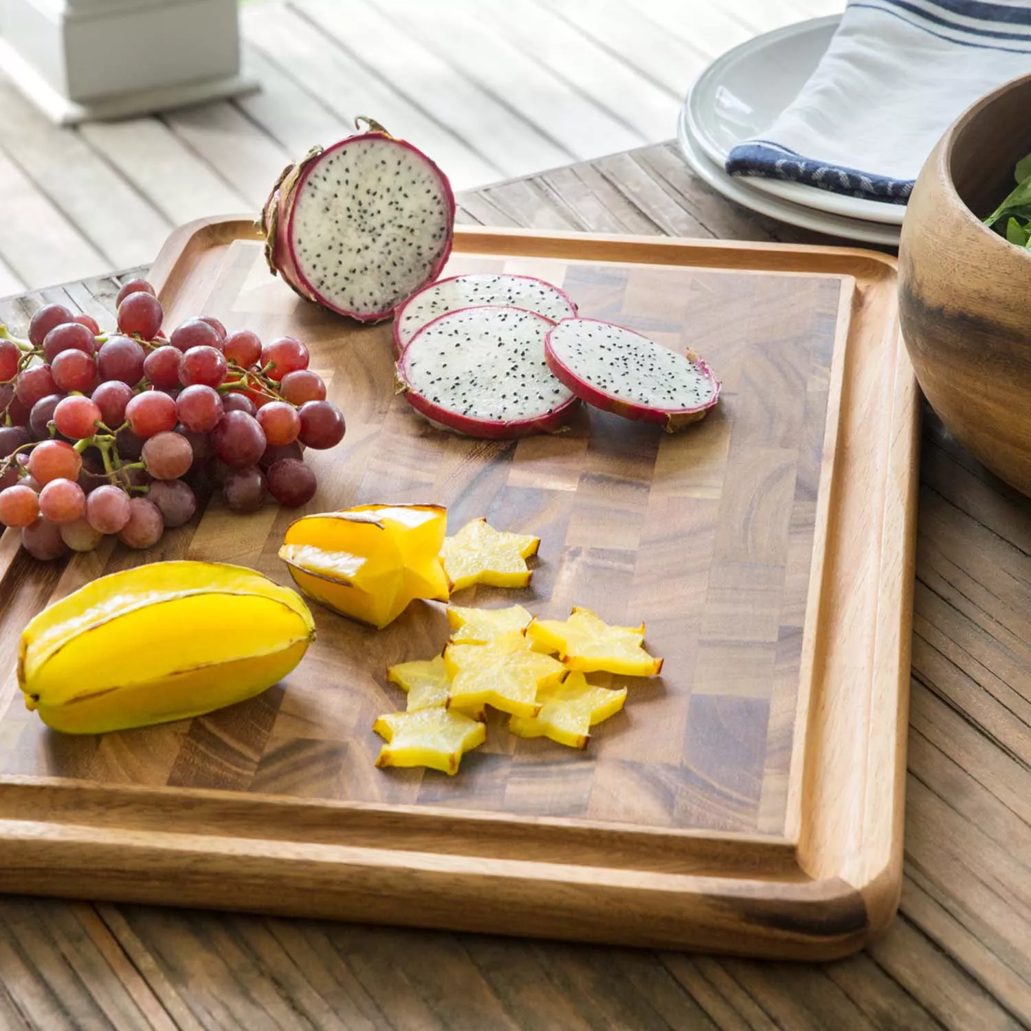 Acacia Wood Large End Grain Prep Board with Juice Channel