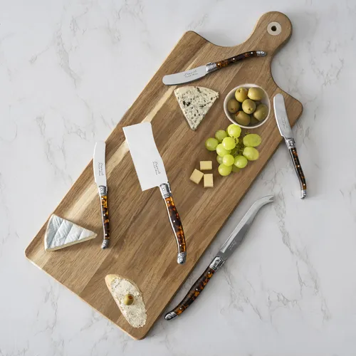French Home 8-Piece Laguiole Tortoise Shell Cheese Knife and Spreader Set with Wood Board