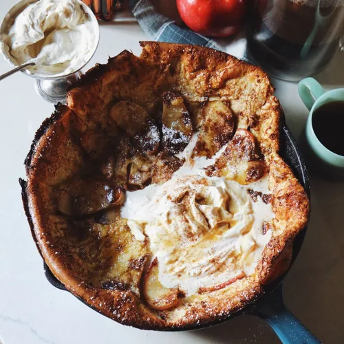 Cinnamon Apple Dutch Baby Pancake with Tahini Chantilly Cream