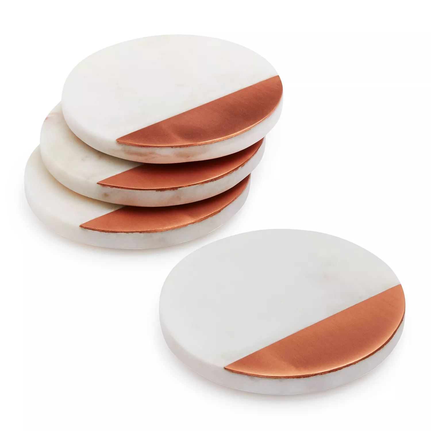 Sur La Table White Marble and Rose Gold Coasters, Set of 4