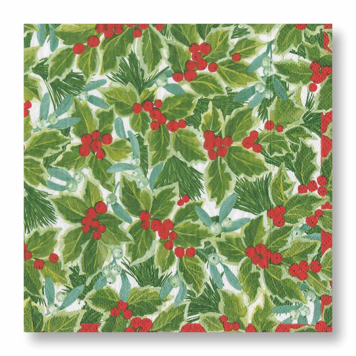 Caspari Holly Mistletoe Cocktail Napkins, Set of 20