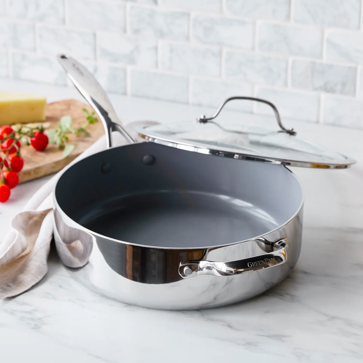 GreenPan Stainless Steel Valencia Pro Ceramic Nonstick Sauté Pan w/ Lid, 5 qt.